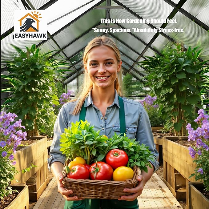 8x16 FT Greenhouse for Outdoors, Polycarbonate Green House with Quick Setup Structure and Roof Vent, Aluminum Large Walk-in Greenhouse for Outside Garden Backyard, Black