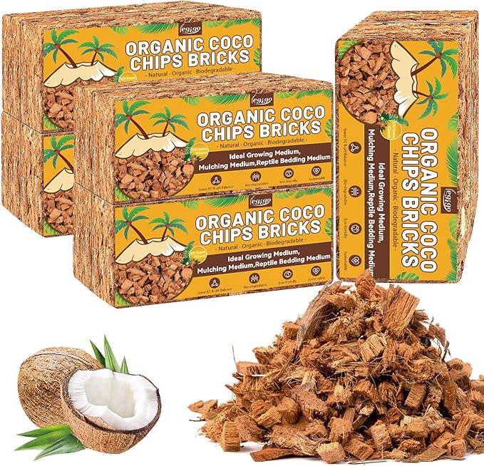 Legigo 10 Pack Coco Husk Chips- 11 LB 100% Organic Coconut Coir Chips Brick Potting Soil Mix with Low EC & PH Balance, Compressed Coconut Substrate Coco Chips Mulch Medium for Garden, Flowers, Plants