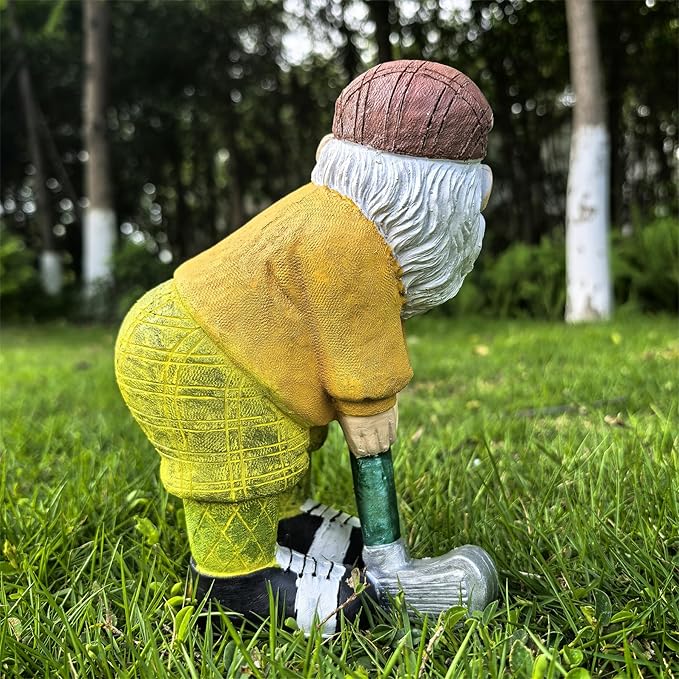 Garden Golfing Gnome Statue Decorative,Adorable Flower Bed Decor Gnome Sculpture for Patio Lawn