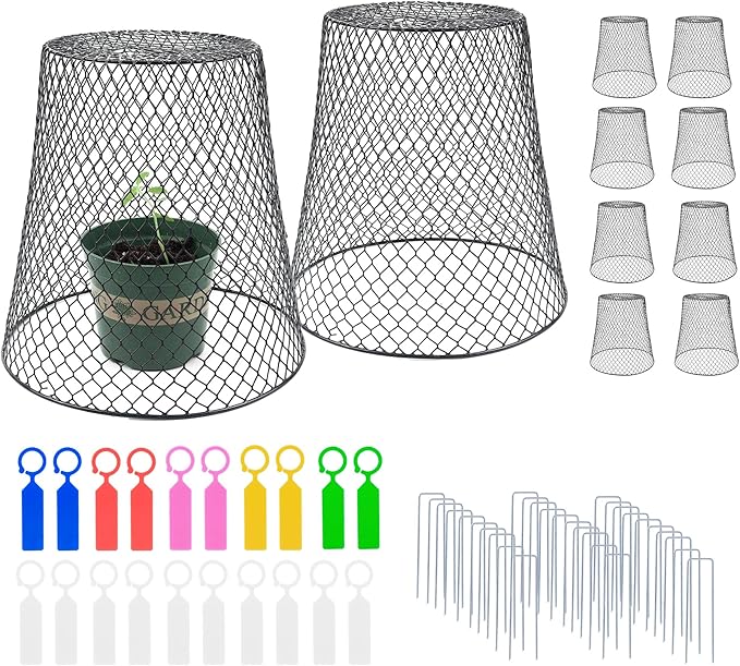 10Pcs Chicken Wire Cloche Plant Covers, 9.2×9.2 Inches Plant Protectors from Animals, Metal Garden Plant Cages for Outdoor Plants, Keep Rabbits, Squirrels, Birds Out
