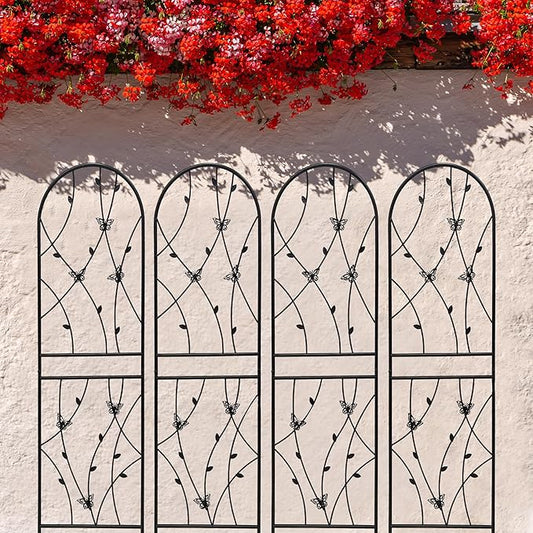 4 Pack Metal Garden Trellis for Climbing Plant Rose Stand, Black Outdoor 71'' Tall Flower Support Iron Garden Fence, 71'' H Black
