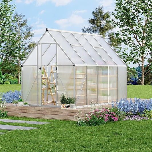 6'X9' Aluminum-Framed Polycarbonate Greenhouse, Heavy Duty Polycarbonate Greenhouse with Quick Setup Structure and Roof Vent, Large Enhanced Aluminum Greenhouses Kit for Outdoors