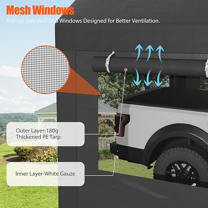 JAMFLY Carport, 12x20 ft Heavy Duty Carport with Roll-up Windows, Portable Garage with Removable Sidewalls & Doors, Car Canopy with Sandbags and All-Season Tarp for Car Boat Truck Motorcycle, Grey