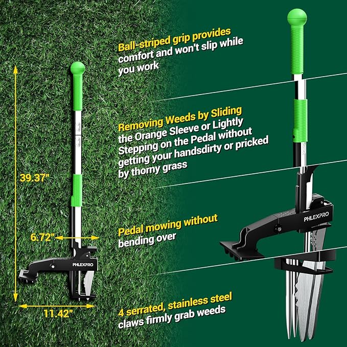 Stand Up Weeder Puller, 4-Claws Gardening Weeding Tools - Phlexpro 2025 New Upgraded Back-Saver 39.3" Long Handle Weed Puller Dandelion Remove Tool for Garden/Lawn/Patio/Farm Use