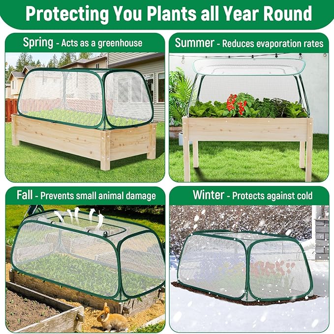 Raised Garden Bed Cover - Plant Covers Against Pests & Animals, Garden Row Plants Cover Accelerator with Mesh, Freeze Protection Humidity Domes for Seedlings Plants - S