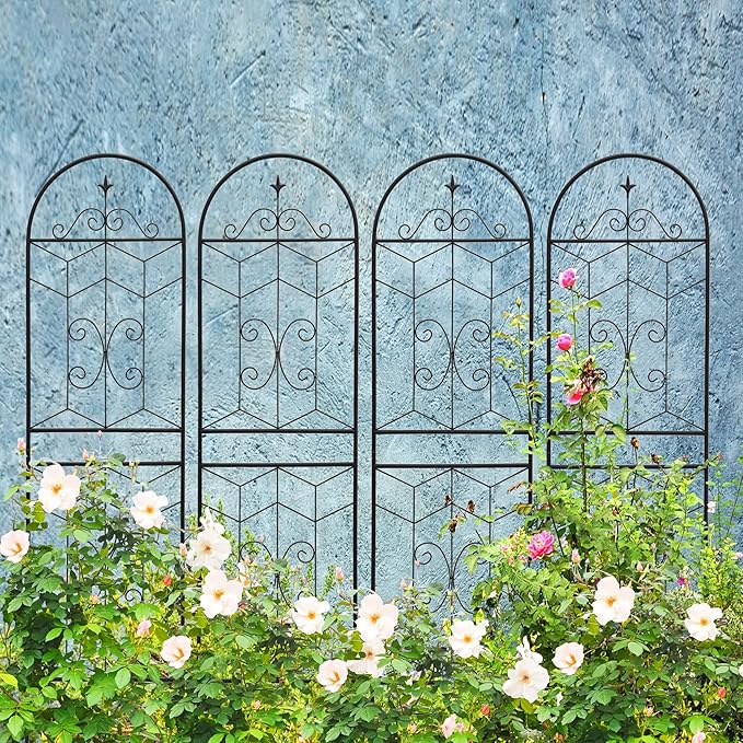 4 Pack 71x20in Garden Trellises with Black Metal Coating, Trellis for Climbing Plants Outdoor, Roses, Vines, Flowers, and Vegetables.