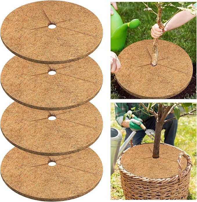 Legigo 4pcs Coconut Fiber Mulch Ring Tree Plant Protector Mat, 30 Inch Natural Coco Coir Tree Protection Ring Plant Pot Soil Cover, Tree Rings Disc Plant Cover for Indoor Outdoor Plants,Landscaping