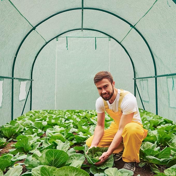 10×7×7 FT Greenhouses for Outdoors Heavy Duty, Large Walk in Green Houses for Outside with 6 Ventilated Mesh Windows & Roll-up Door & Reinforced Frame