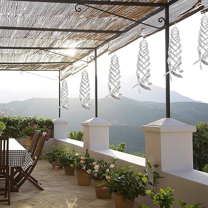 Hausse Bird Repellent Spiral Reflectors Silver Mylar Spinner, Hanging Reflective Bird Deterrent Device, Garden Decorative Scare Birds Away, Like Woodpeckers, Pigeons and Geese, 6 Pack