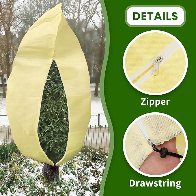 TCBWFY 95x80inches Huge Plant Covers Freeze Protection Frost Cloth for Outdoor Plants,2.82oz/yd² Thickened Winter Tree Covers with Zipper Drawstring,4 Pack Frost Blanket from Wind,Pest and Animal