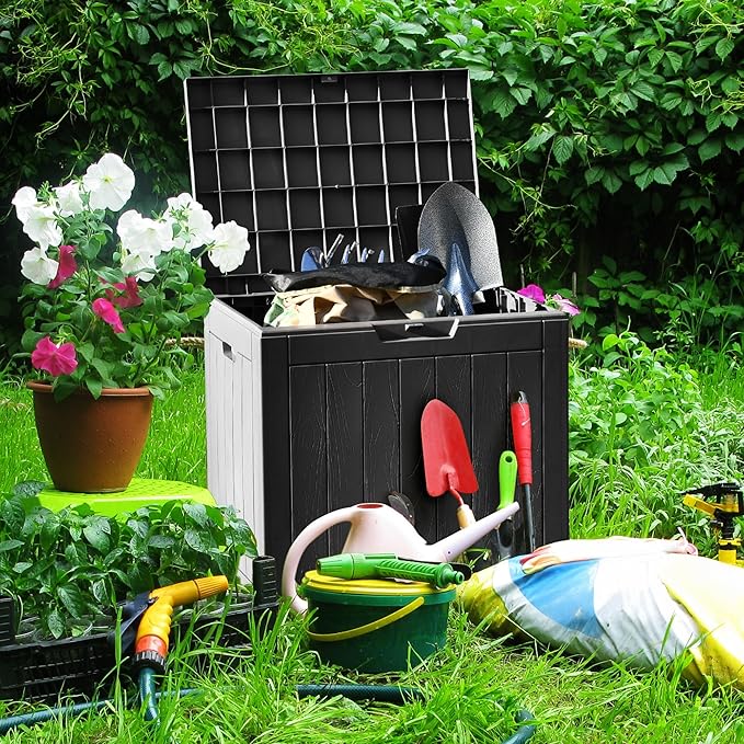 YITAHOME 31 Gallon Outdoor Storage Deck Box, Waterproof Resin Package Delivery and Storage Box with Lockable Lid for Patio Furniture Cushions, Pool Accessories, Garden Tools, Black