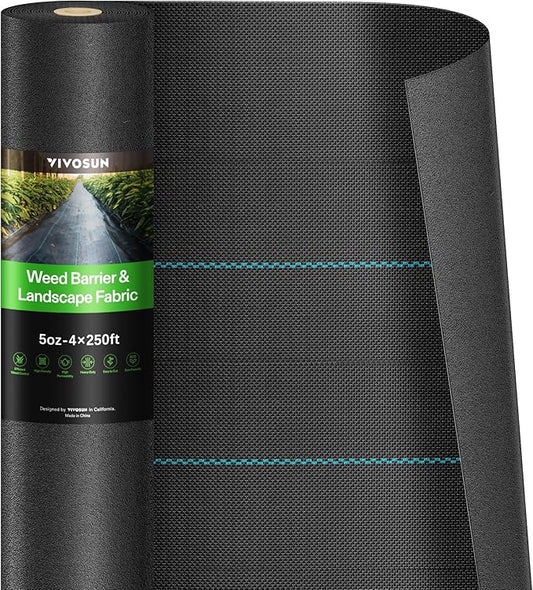 VIVOSUN Premium Weed Barrier Landscape Fabric Heavy Duty, 4ftx250ft 5oz Double-Layered Weed Control Mat with High Permeability, Commercial Ground Cover, Easy Set up & Superior Weed Control