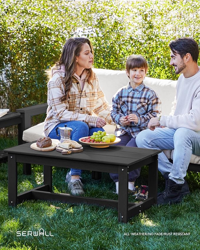 SERWALL HDPE Patio Furniture Set, 7-Piece Outdoor Sectional Sofa Set, All Weather Outdoor Couch Set for Deck, Lawn, Black Frame with Khaki Cushion