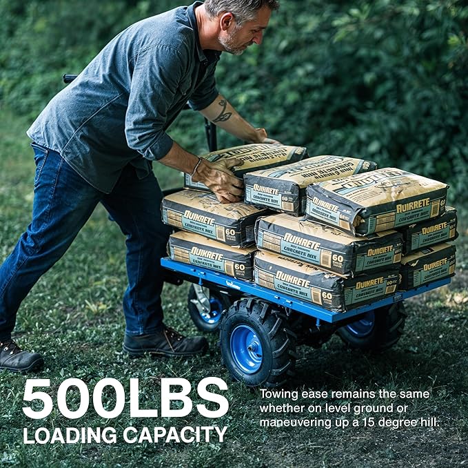 Landworks AGM Electric Utility Cart - 500W Lead-Acid Battery-Powered Power Wagon, 500 lbs Load Capacity & 1000 lbs Towing, Heavy-Duty Motorized for Garage, Warehouse, and Outdoor Use