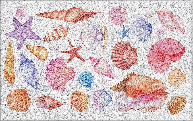 Seashell Beach Door Mat, Coastal Preppy Beach Doormat Non-Slip for Front Door Porch Indoor Outside Entrance Entryway, Nautical Shell Starfish Beachy Welcome Mat, 17x30 Inch