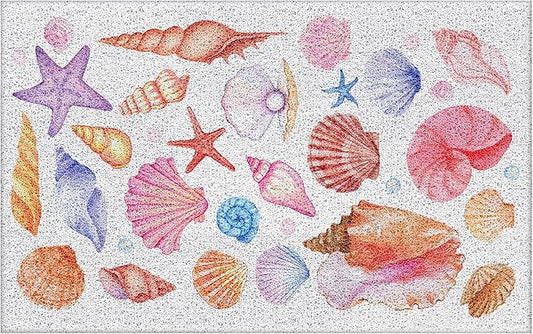 Seashell Beach Door Mat, Coastal Preppy Beach Doormat Non-Slip for Front Door Porch Indoor Outside Entrance Entryway, Nautical Shell Starfish Beachy Welcome Mat, 17x30 Inch
