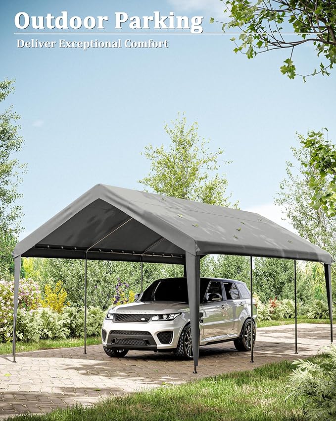Carport Canopy Replacement Cover 12x20 Heavy Duty Outdoor Portable Car Canopy Oxford Waterproof UV & Tear Resistant Garage Canopy with Ball Bungees (Frame is Not Included)