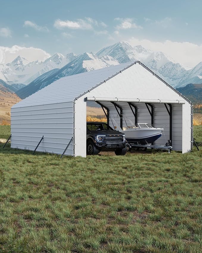 Roofing Panels for Metal Carport 20x25 FT, 20x20 FT, Heavy Duty Metal Carport Kits, 27 Ga. Galvanized Steel Ribbed Panels, 60.23'' x 19.68'', 16 Pcs, White