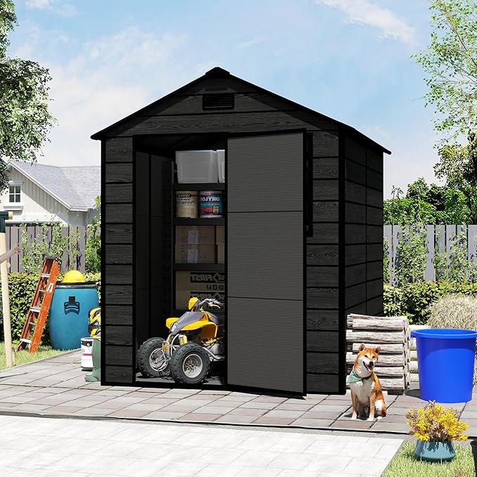 6x6 FT Resin Storage Shed with HD Window - Outdoor Tool Sheds for Backyard Garden Patio Lawn