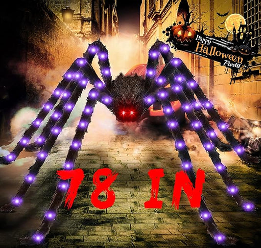 Halloween Decorations Outside Giant Spider：Acina Outdoor Decor Lighted Spider 6.6FT, Light Up with 90 LED for Yard Porch Gardens Lawns Party (6.5FT/78IN/200CM Halloween Giant Spider)