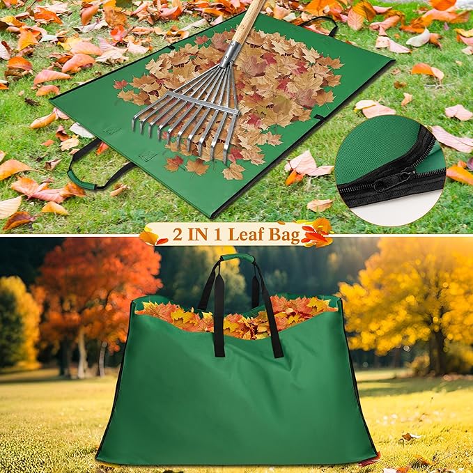 Leaf Bag for Collecting Leaves, 600D Oxford Cloth Collapsible Reusable Garden Yard Waste Tarp Container with Padded Handle 2 in 1 Leaf Collector Storage Bags Heavy Duty Leaf Tarp, 48" x 72"