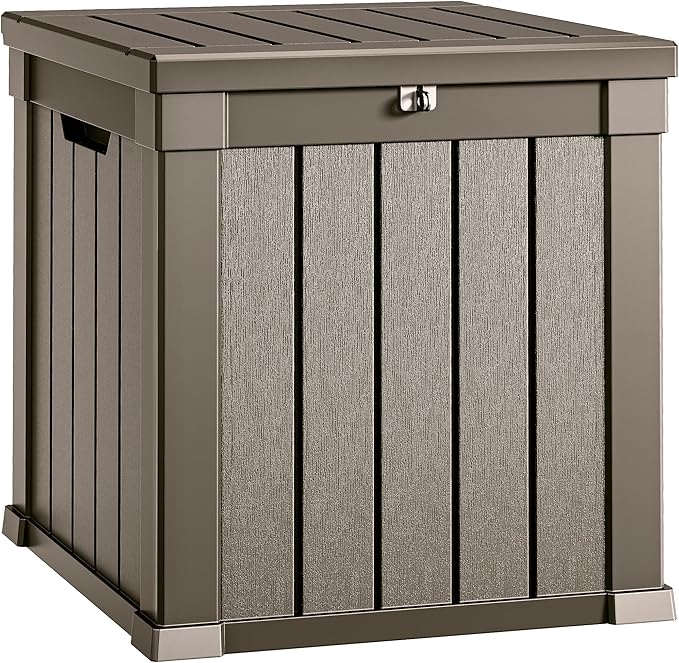 YITAHOME Deck Box, 51 Gallon Weatherproof Outdoor Storage Container for Patio Cushions, Pool Supplies, Garden Tools, Lockable Lid and Side Handles, Light Brown
