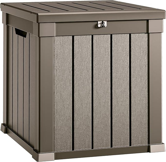 YITAHOME Deck Box, 51 Gallon Weatherproof Outdoor Storage Container for Patio Cushions, Pool Supplies, Garden Tools, Lockable Lid and Side Handles, Light Brown