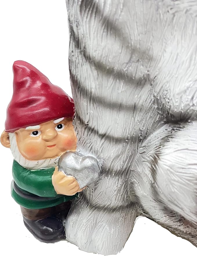 Add a Playful Touch to Your Garden with Our Cat and Gnomes Garden Statue - Perfect for Cat Lovers and Garden Enthusiasts - 8.5 Inces