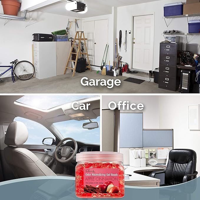 Clear Air Odor Eliminator Gel Beads - 12 oz, Pack of 2 - Air Freshener Made with Essential Oils - Eliminates Odors in Bathrooms, Cars, Boats, RVs & Pet Areas - Apple Cinnamon Scent