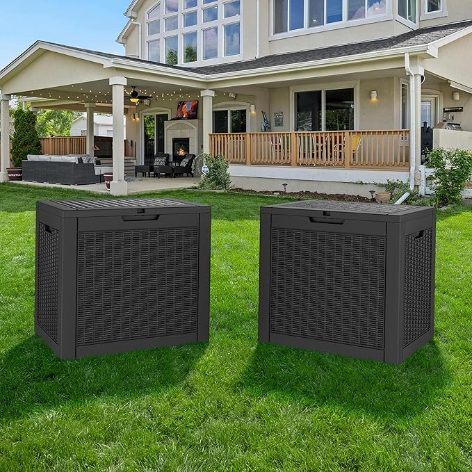 32 Gallon Resin Deck Box 2 Pack Outdoor Indoor Waterproof Storage Box for Patio Cushions, Garden Tools, Pool Accessories,Backyard Storage Bin,Black