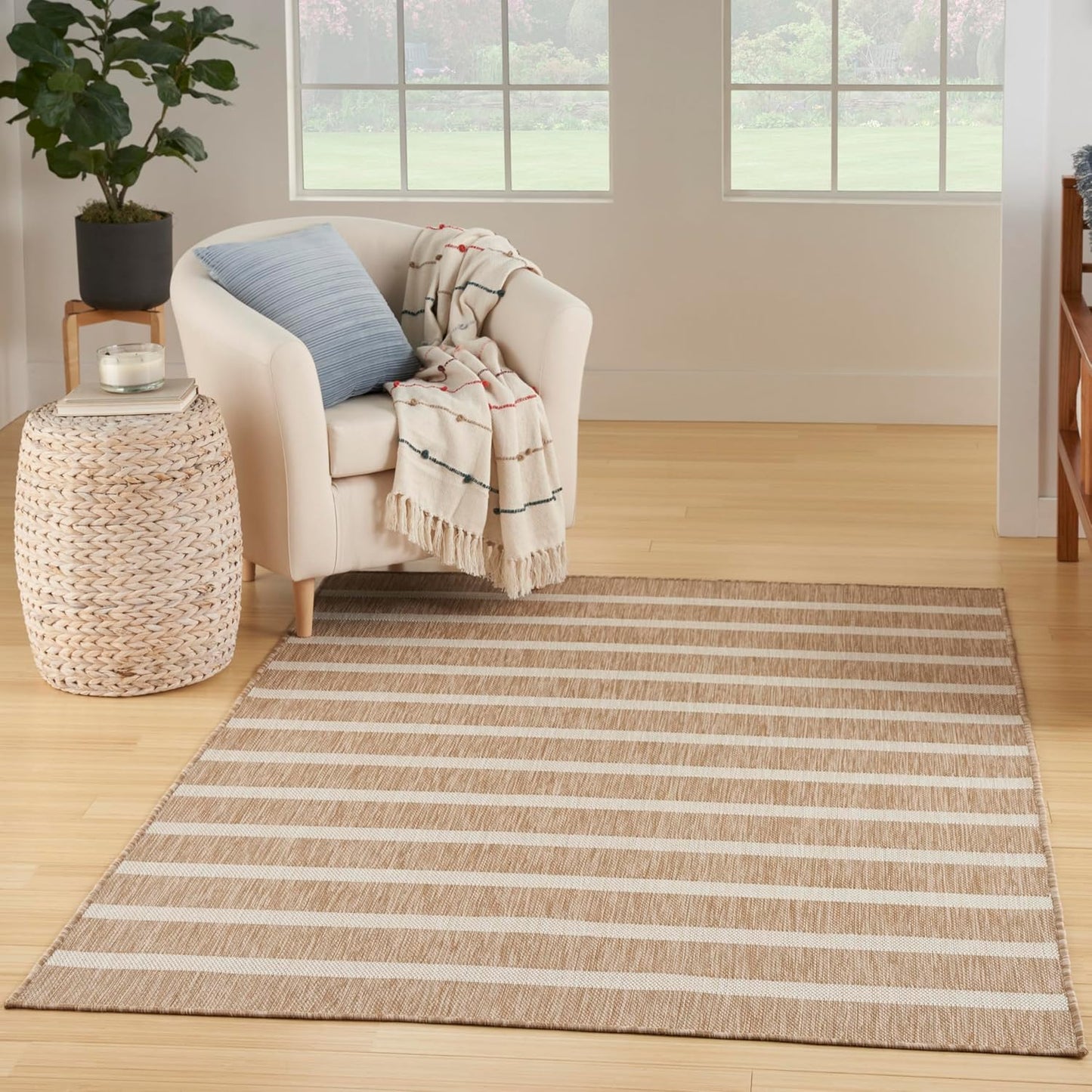 Nourison Home Positano Indoor/Outdoor Beige Ivory 7' x 10' Area Rug, Easy Cleaning, Non Shedding, Bed Room, Living Room, Dining Room, Deck, Backyard, Patio (7x10)