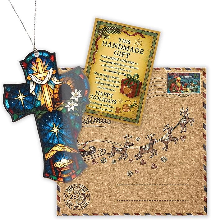 Christian Cross Ornament – Religious Christmas Decor- Nativity Ornament- Easter Cross Ornament – Christian Ornament 2025 – Suncatcher Effect Window Hanging