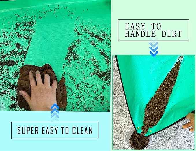 BIUWING Plant Repotting Mat,Waterproof Transplanting Mat,Foldable Indoor Succulent Potting Mat for Garden, Portable Gardening Mat for Indoor Plant Transplanting and Mess Control (39.4"*39.4" Green)