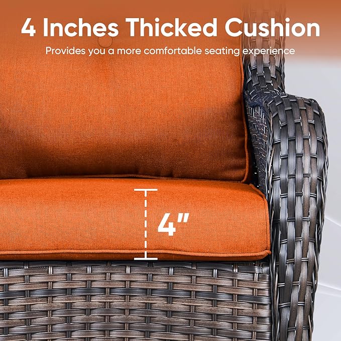 Patio Chair Cushions 6 Packs - Outside High Back Thick Water-Resistant Cushion 22x24 with Zipper Cover for Outdoor Glider Rocking Chairs Loveseat 3-Seater Couch Sofa – Orange/Buckle
