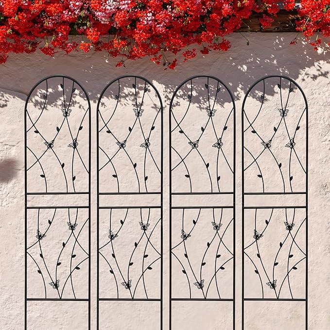 4 Pack Metal Garden Trellis 71" Tall Outdoor Climbing Plant Support for Roses, Flowers, Rustproof Durable Black Galvanized Tube, Lawn Garden Fence Decor Screen (4pcs, 71" H)