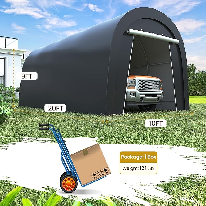 Wisteria Lane Domed Carport, Portable Garage with 2 Roll up Doors, Heavy Duty Car Canopy Party Tent, All-Season Storage Shelter Shed Carport for Motorcycle, Boat, Truck, or Garden Tools, 10' x 20'