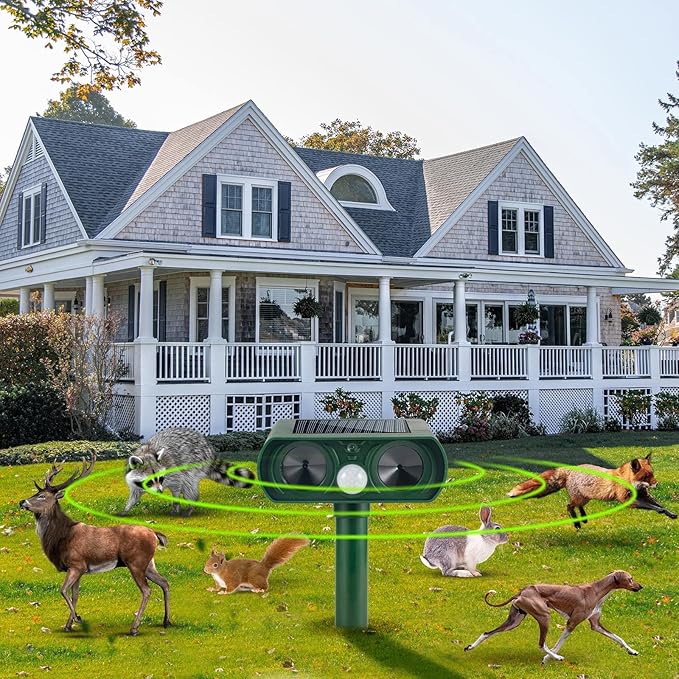 4Pack Solar Ultrasonic Animal Repellent Outdoor Deer Repellent Devices with Motion Detection&Flash Light Squirrel Cat Raccoon Rabbit Dog Deterrent,2025 Keep Rodent Chipmunk Away for Yard Garden Lawn