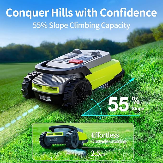 Robot Lawn Mower, RTK+AI Vision Robot Mower for Accurate Navigation & Obstacle Avoidance, No Perimeter Wire, Smart APP Control, Automatic Grass Cutting for Large Lawns, 55% Slopes, 52dB Quiet