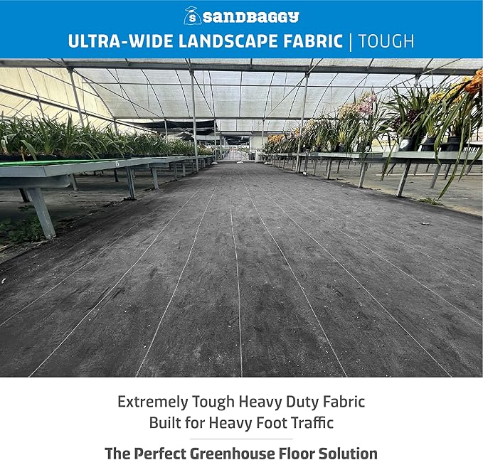 Sandbaggy 10 ft x 100 ft Landscape Fabric | 40 Year Fabric | for Weed Barrier, Ground Cover, Garden | Industrial Grade | 135 Lbs of Tensile | UV Protected | DOT Approved (1 Roll - 10 ft x 100 ft)