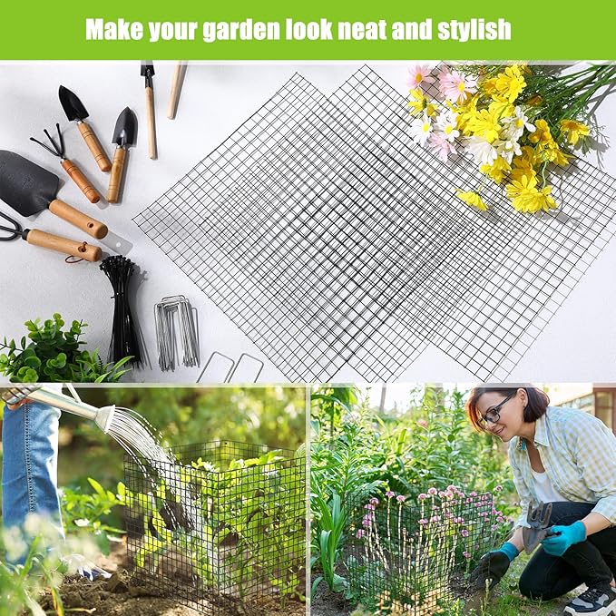 Zubebe 14 Pack Small Wire Plant Protectors Square Plant Protectors from Animals Mesh Cage Chicken Wire Cloche for Shrubs and Vegetables with Ground Stakes and Nylon Ties (15 x 16 Inch)