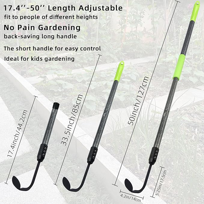 Weed Puller, Long Handle Crack Weeder Tool Hand Cultivator with Soft Foam Grip, Durable Curved Head Hook Weed Remover Tool Ideal for Weeding Digging Edging Planting Cultivating Scraping