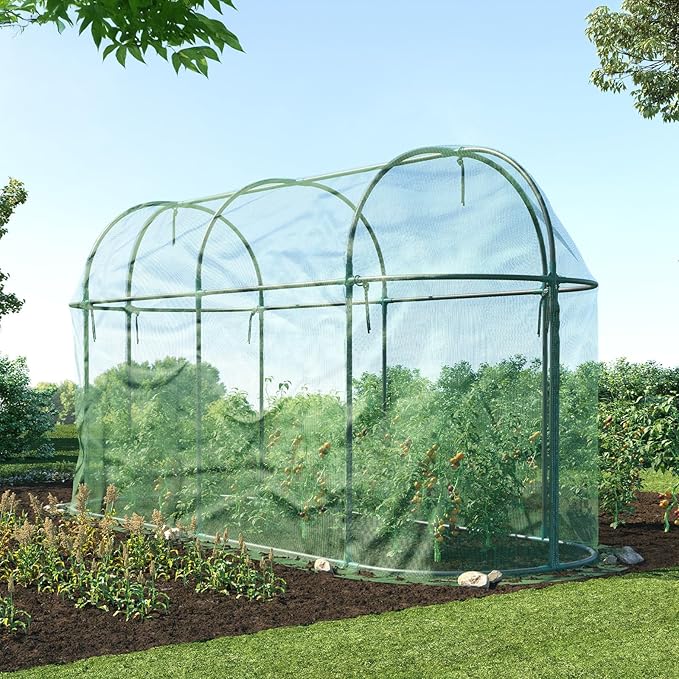 Aoodor 10 x 3 x 5 Ft Plant Protection Grow Tent Arched Roof Crop Cage with Side Netting Zippered Door for Protect Plants, Herbs, Fruits, Green