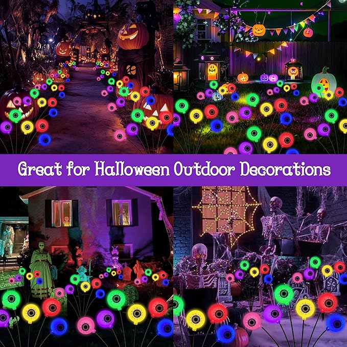 Kohlrabi 4 Pack 24 LED Solar Scary Eyeball Swaying Lights, Solar Firefly Lights Waterproof for Outdoor Garden Yard Lawn Party Flower Bed Decor