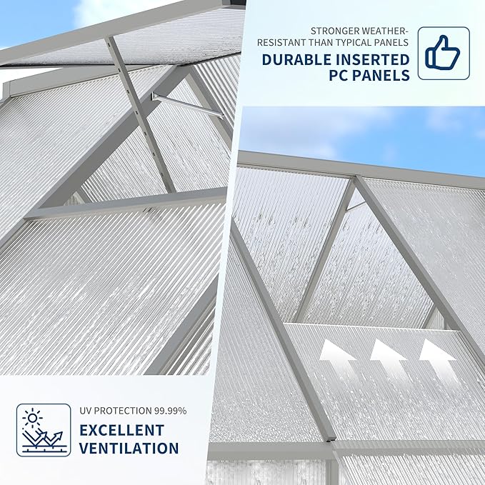 8'X12' Aluminum-Framed Polycarbonate Greenhouse, Heavy Duty Polycarbonate Greenhouse with Quick Setup Structure and Roof Vent, Large Enhanced Aluminum Greenhouses Kit for Outdoors