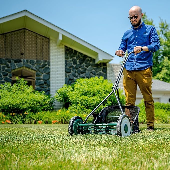 American Lawn Mower Company 1725-16GC 16-inch 7-Blade Reel Mower with Grass Catcher, Specialty Grass Mower, Green
