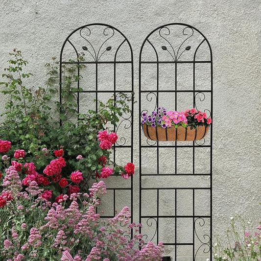 2 Pack Metal Garden Trellis for Climbing Plant Rose Stand, Black Outdoor 86.7'' Tall Flower Support Iron Garden Fence, Black-86.7" H