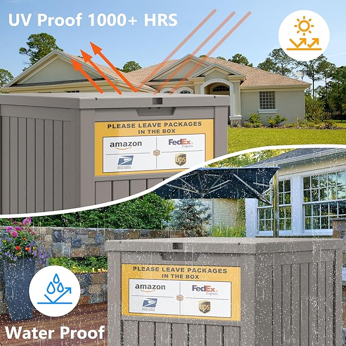 Package Delivery Box for Outside, with Delivery Sign 48 Gallon Storage with Lockable Secure, Large Resin Outdoor Package Drop Container