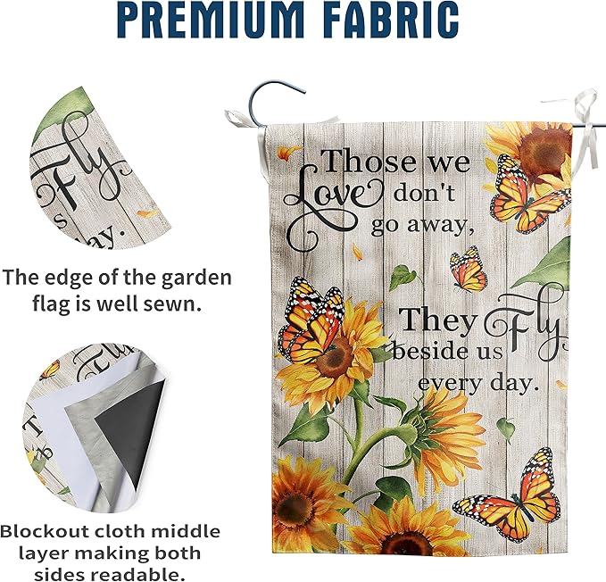 Memorial Garden Flag Monarch Butterfly Decor Sunflower Flags for Cemetery Grave Flag Those We Love Don't Go Away They Fly Beside Us Every Day Signs