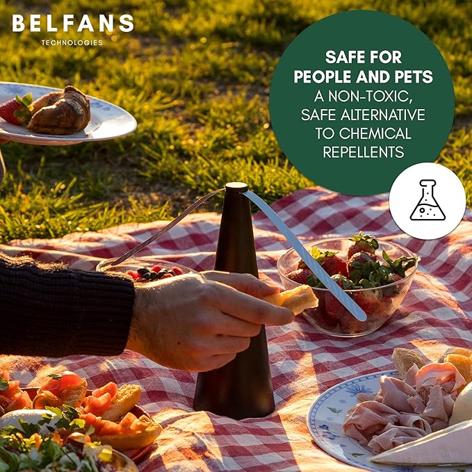 FlyRepellent Fan for Tables – USB Powered/AA Battery Powered, Soundless Fly Swatter with Holographic Blades – Portable Fly Fan for Bees, Wasps & Outdoor Use (1, Black)