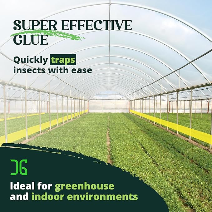 Catchmaster GRO XL AG Roll 4PK, Double Sided Adhesive Fly Tape Strips, Fungus Gnat Sticky Trap for Greenhouse, Garden, Nursery, Pest Control Gardening Supplies, Pet Safe Insect Trap, 328' x 6'' Yellow